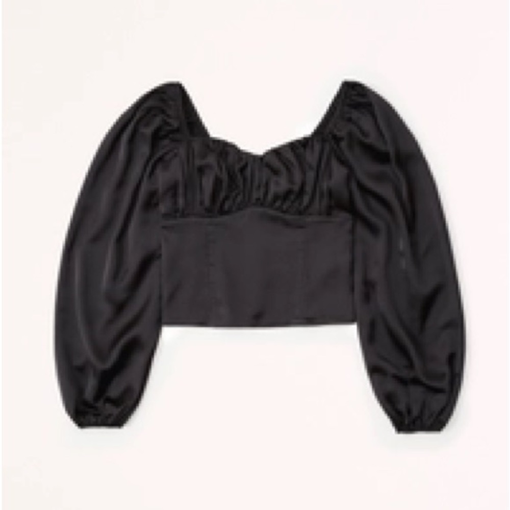 Abercrombie & Fitch Long-Sleeve Ruched Set Top- Black- Small